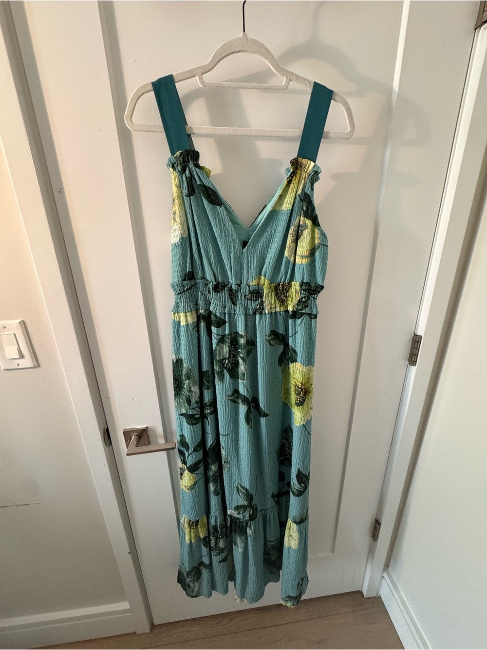 Pinko Teal Floral Maxi Dress with Yellow Blooms